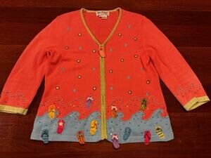 Jack B Quick Cardigan Sweater Pink Beach Flip Flips Crazy Ugly Shoes